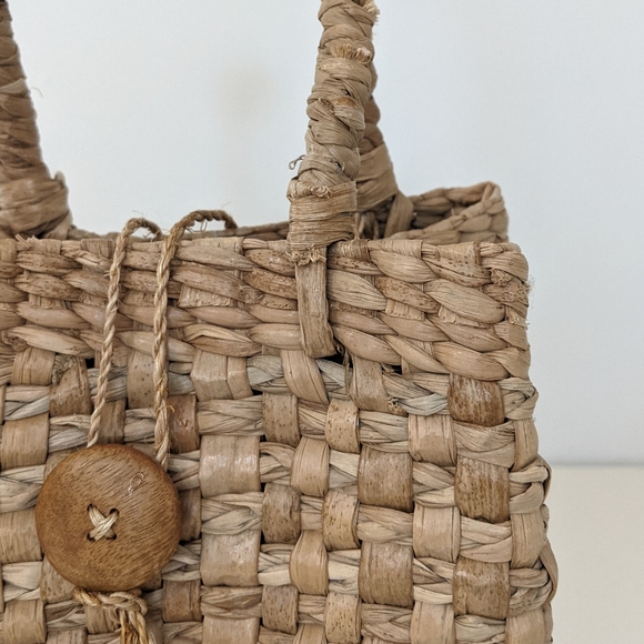 Vintage 90 Esprit Cottagecore Tan Woven Ratan Square Basket Mini Bag - Picture 7 of 9